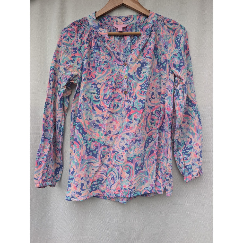 Lilly Pulitzer Elsa Blouse Womens Small S Multicolor Paisley 100% Silk 41773 Top